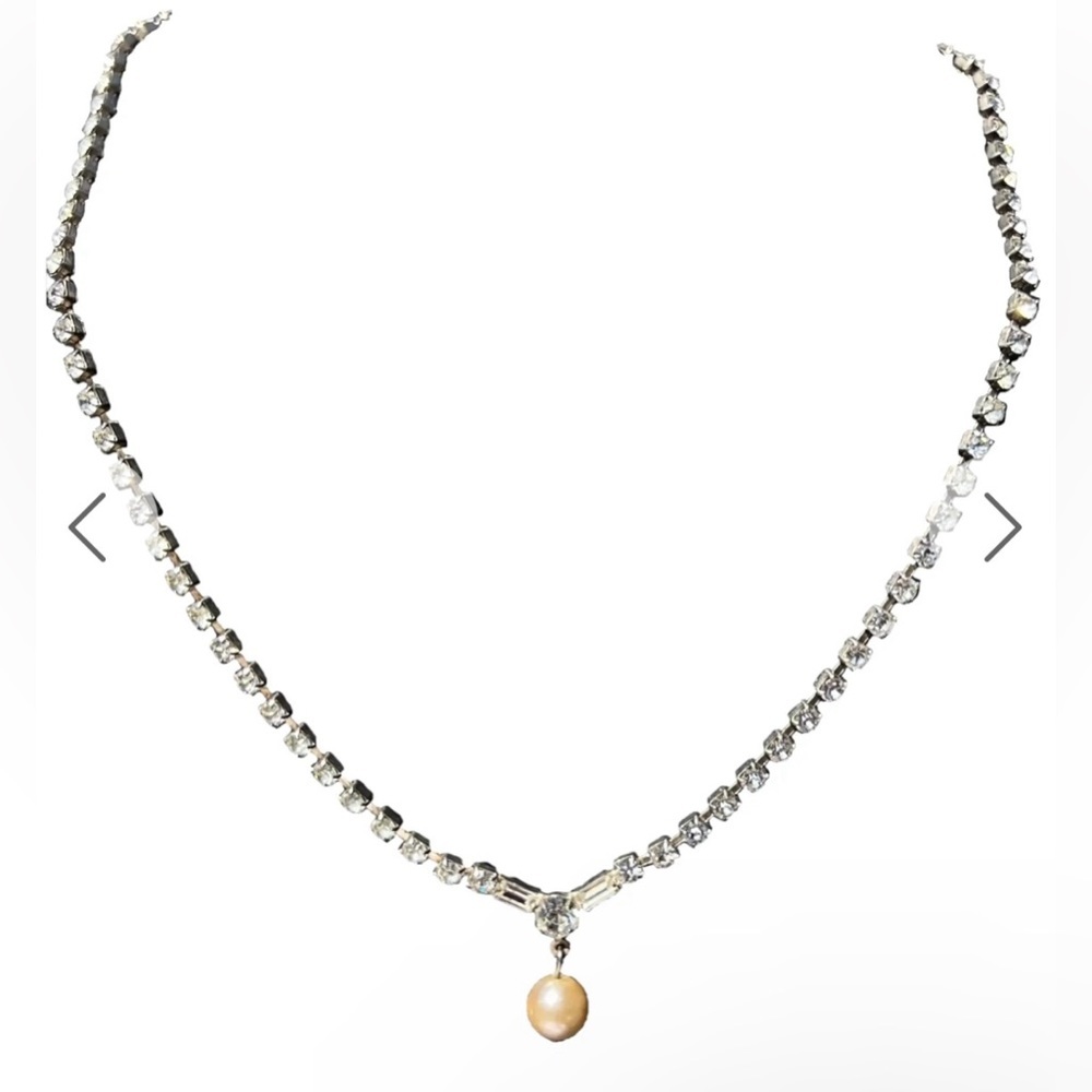 Vintage Rhinestone Choker with Drop Simulated Pearl